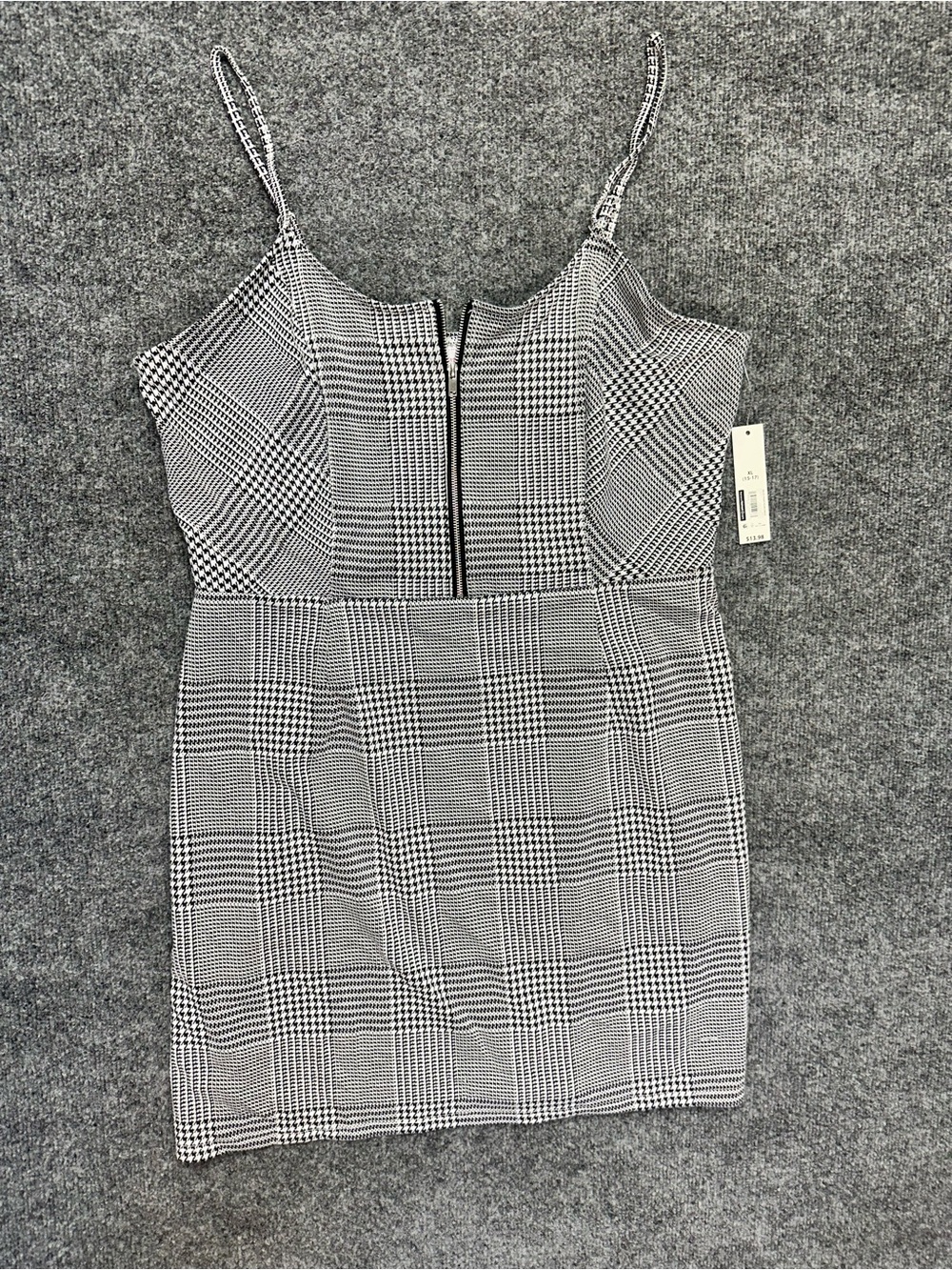 No Boundaries Black & White Plaid Mini Dress with Front Zip